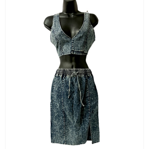 Vintage 80’s stone washed 2 piece skirt set. Size small ‎ (1013)